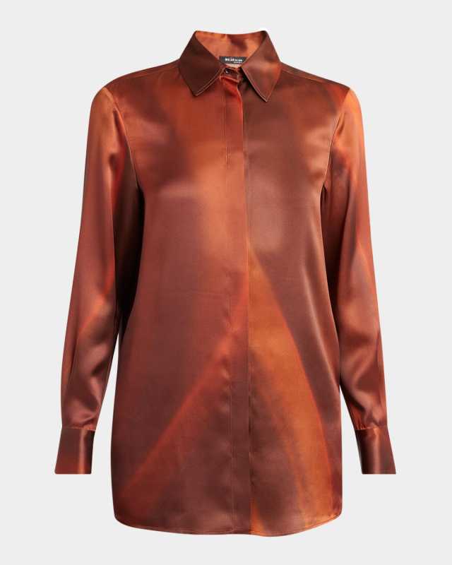Abstract-Print Silk Button-Down Shirt